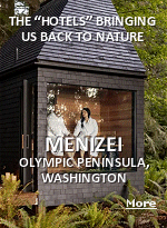 The Olympic is already a place apart, very close to an island, its geography and, especially, the mossy climate dictated by the squeeze between the wild Pacific and the Puget Sound. These dispersed luxury campsites leans into remoteness and the forest-hushed landscape, to create a temporary alternate reality for guests. Menizei  is emphatically not a hotel, but rather a light-touch invitation to hole up in shelters that aren't rustic, per se, but which favor the self-directed and self-sufficient traveler.
